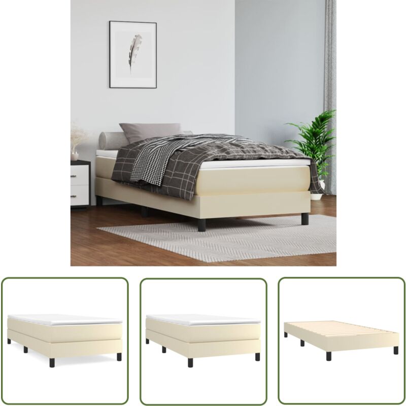 The Living Store - Bettgestell Creme 100x200 cm Kunstleder - Bettes Gestell - Schlafzimmer Möbel - Kunstleder Bett - Doppelbett - Cremefarbenes Bett