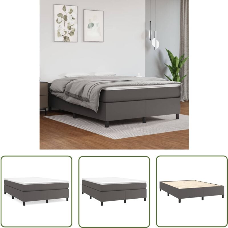 The Living Store Bettgestell Grau 140x200 cm Kunstleder - Bettes Gestell - Schlafzimmer Möbel - Kunstleder Bett - Doppelbett - Boxspring Bettrahmen