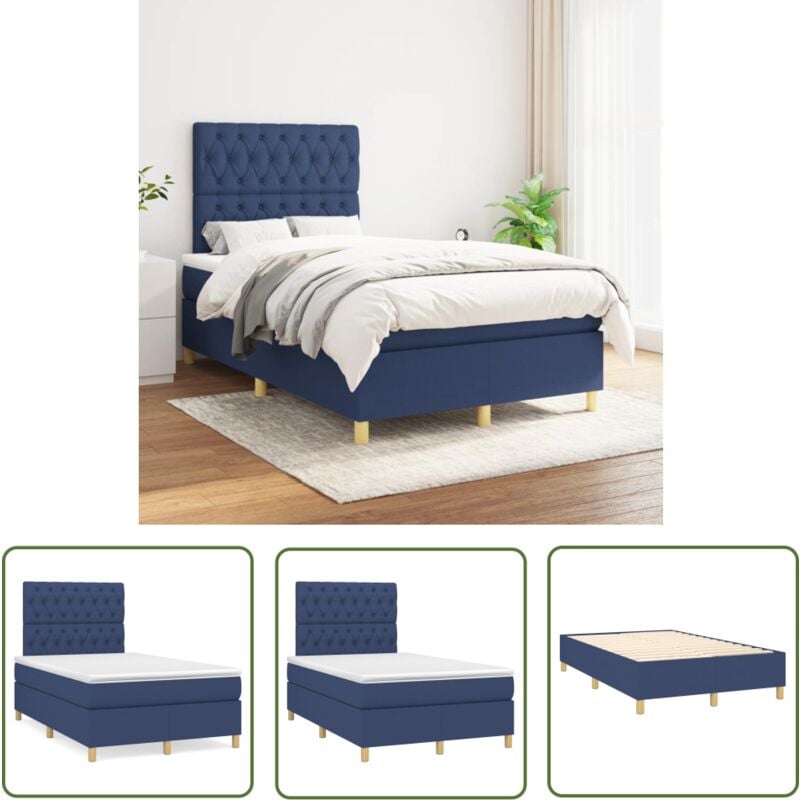 The Living Store - Boxspringbett mit Matratze Blau 120x200 cm Stoff - Boxspringbett - Doppelbett - Schlafraum - Bettenrahmen - Matratze
