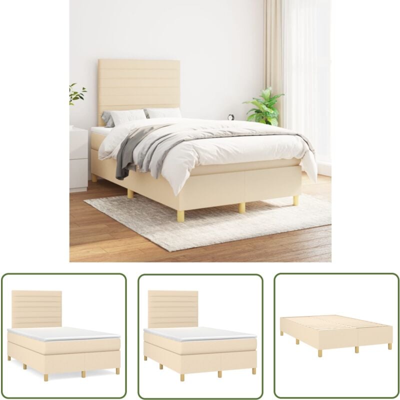 The Living Store - Boxspringbett mit Matratze Creme 120x200 cm Stoff - Boxspringbett - Doppelbett - Cremefarbenes Bett - Bettrahmen - Matratze