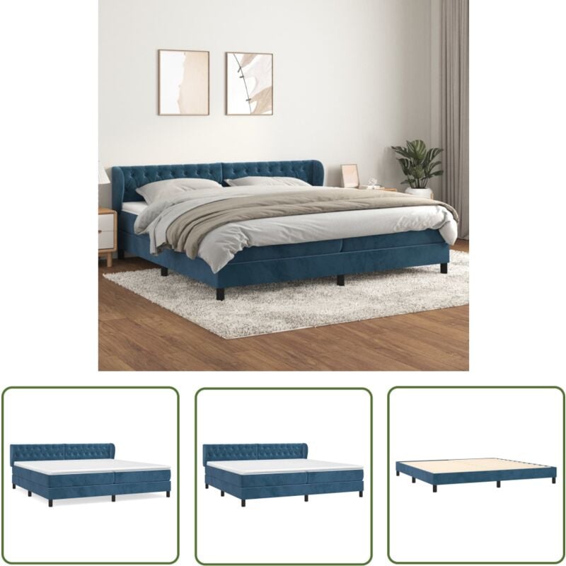 The Living Store Boxspringbett mit Matratze Dunkelblau 200x200 cm Samt - Samtbett - Boxspringbett - Doppelbett - Bettrahmen - Luxusbett