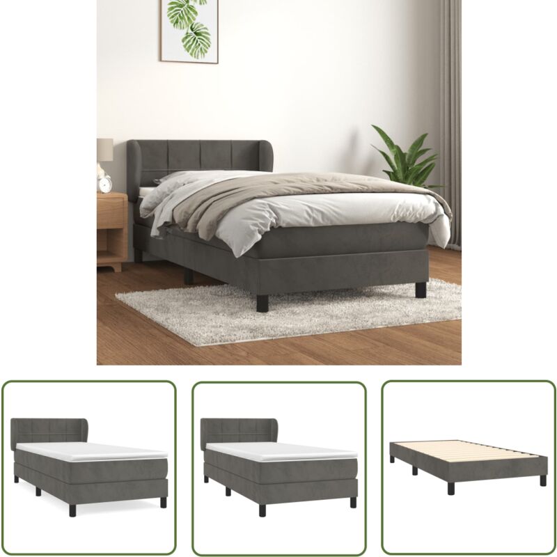 The Living Store - Boxspringbett mit Matratze Dunkelgrau 100x200 cm Samt - Samtbett - Boxspringbett - Doppelbett - Bettenrahmen - Luxusbett