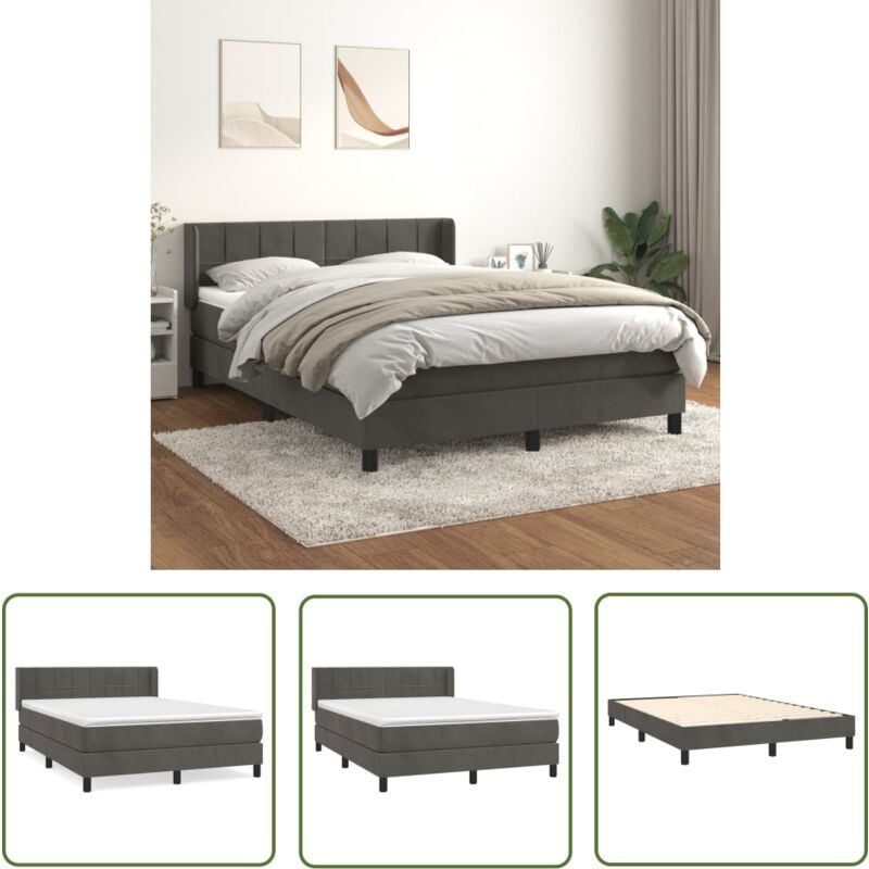 The Living Store Boxspringbett mit Matratze Dunkelgrau 140x200 cm Samt - Samtbett - Boxspringbett - Doppelbett - Bettenrahmen - Luxusbett