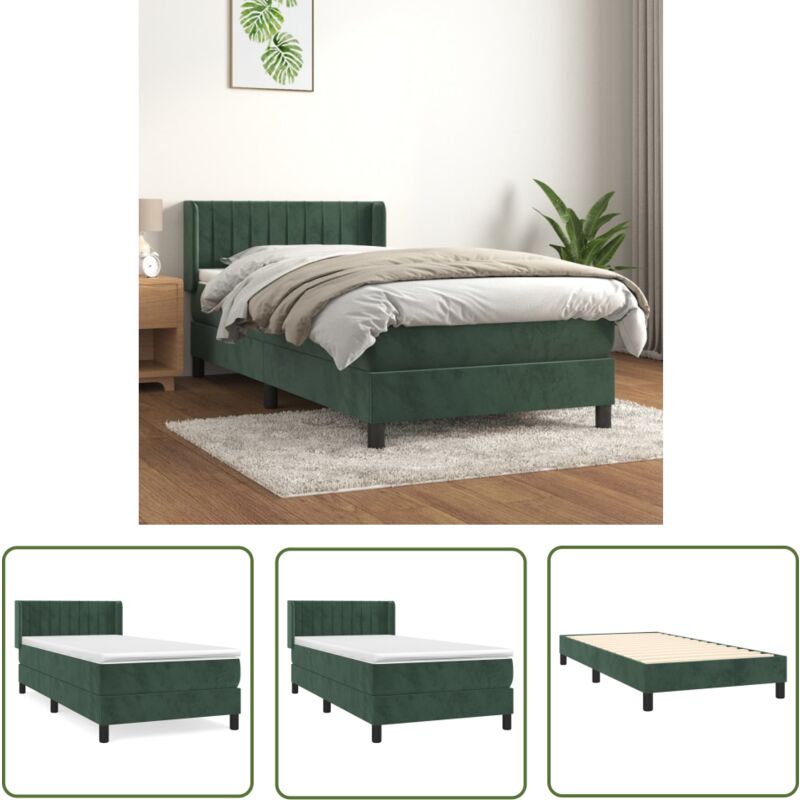 The Living Store - Boxspringbett mit Matratze Dunkelgrün 90x200 cm Samt - Samtbett - Boxspringbett - Doppelbett - Bettenrahmen - Luxusbett