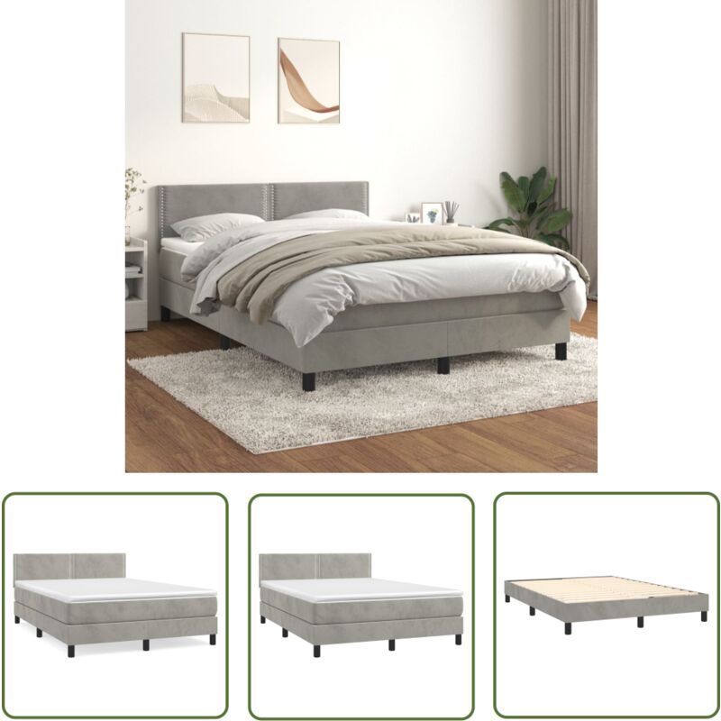The Living Store - Boxspringbett mit Matratze Hellgrau 140x190 cm Samt - Samtbett - Boxspringbett - Doppelbett - Bettenrahmen - Hochwertiges Bett