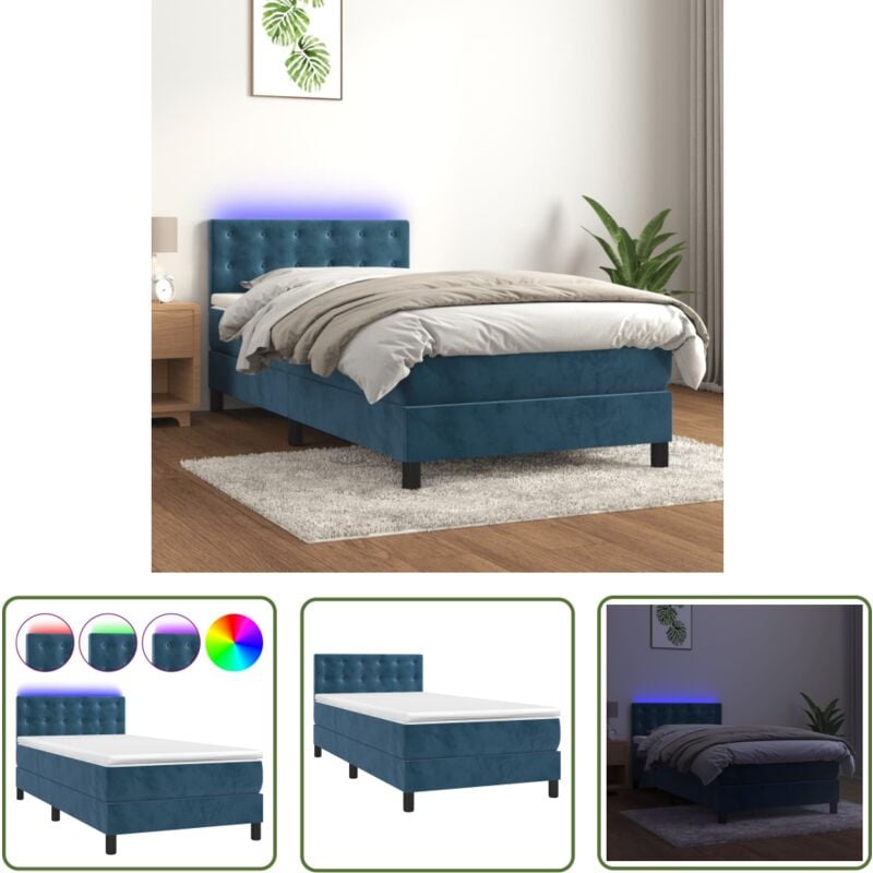 The Living Store - Boxspringbett mit Matratze & led Dunkelblau 90x190 cm Samt - Boxspringbett - Doppelbett - Samtbett - Luxusbett - Schlafsofa