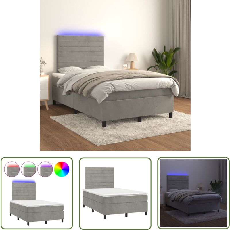 The Living Store Boxspringbett mit Matratze & led Hellgrau 120x200 cm Samt - Boxspringbett - Doppelbett - Samtbett - Luxusbett - Schlafsofa