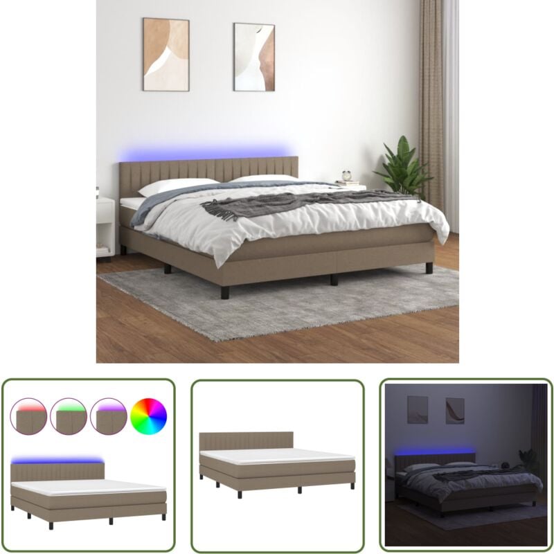 The Living Store Boxspringbett mit Matratze & LED Taupe 180x200 cm Stoff - Boxspringbett - Doppelbett - Lattenrost - Bettsofa - Schlafsystem