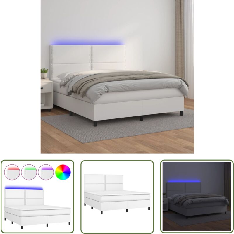 The Living Store - Boxspringbett mit Matratze & led Weiß 180x200 cm Kunstleder - Boxspringbett - Doppelbett - Bettenrahmen - Lederbettwäsche