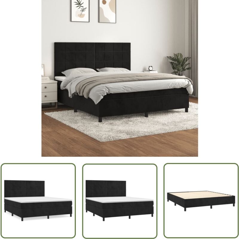 The Living Store Boxspringbett mit Matratze Schwarz 160x200 cm Samt - Boxspringbett - Samtbett - Doppelbett - Luxusbett - Schwarzes Bett