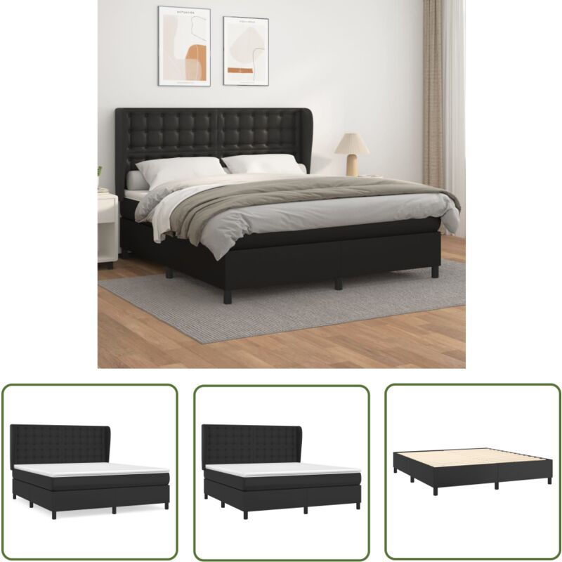 The Living Store - Boxspringbett mit Matratze Schwarz 180x200 cm Kunstleder - Boxspringbett - Doppelbett - Bettenrahmen - Kunstlederbett - Schwarzes