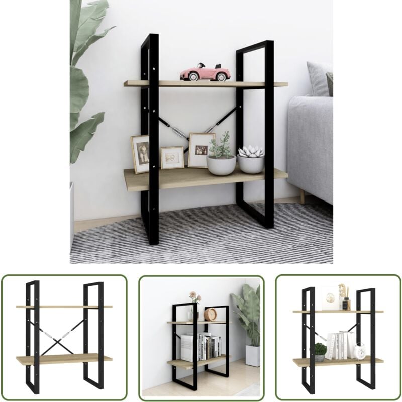 Bücherregal 2 Fächer Sonoma-Eiche 60x30x70 cm Holzwerkstoff - Holzregal - Bücherregal - Regal - Industrielles Design - Sonoma-Eiche - The Living Store