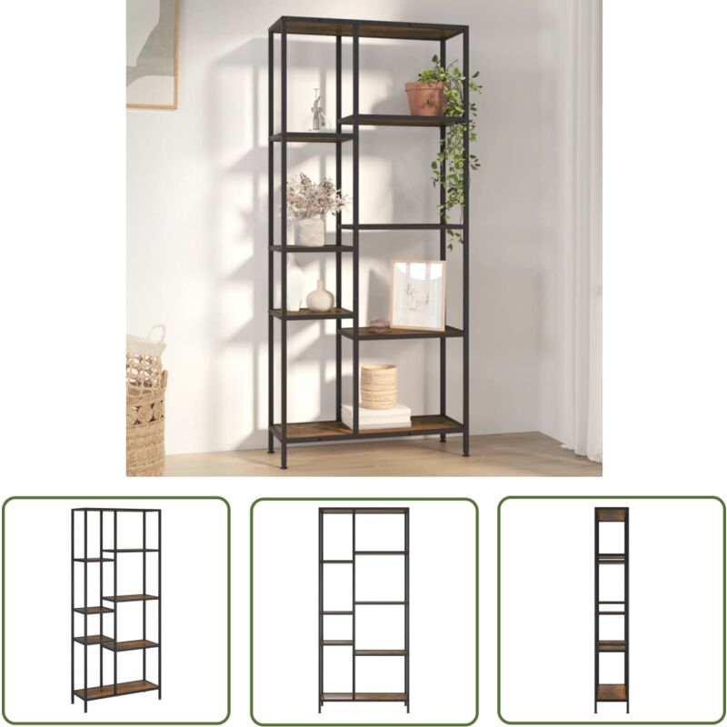 The Living Store Bücherregal 80x30x180 cm Stahl und Holzwerkstoff - Bücherregal - Regal - Etagenregal - Aufbewahrung - Dekoration