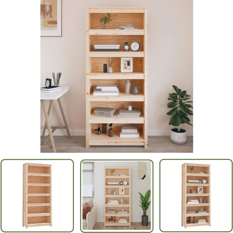 The Living Store Bücherregal 80x35x183 cm Massivholz Kiefer - Holzregal - Buche - Bücherregal Massiv - Regal Wohnzimmer - Bücherständer