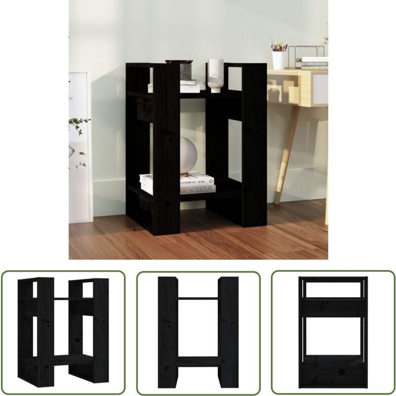 The Living Store - Bücherregal/Raumteiler Schwarz 41x35x57 cm Massivholz Kiefer - BucheRegal - Holzmöbel - Kiefernholzmöbel - Schwarz - Bücherregal
