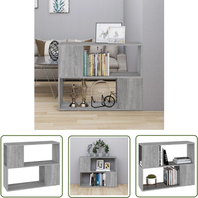 The Living Store - Bücherregal/Raumteiler Grau Sonoma 80x24x63 cm - Buche Regal - Holz Regalböden - Wohnzimmer Einrichtung - Raumteiler - Grau Sonoma