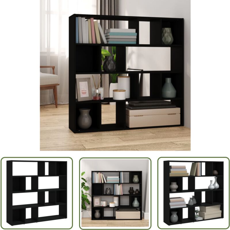 The Living Store - Bücherregal/Raumteiler Schwarz 105x24x102 cm - Buche Regal - Raumteiler - Wohnzimmermöbel - Schwarz - Holzwerkstoff