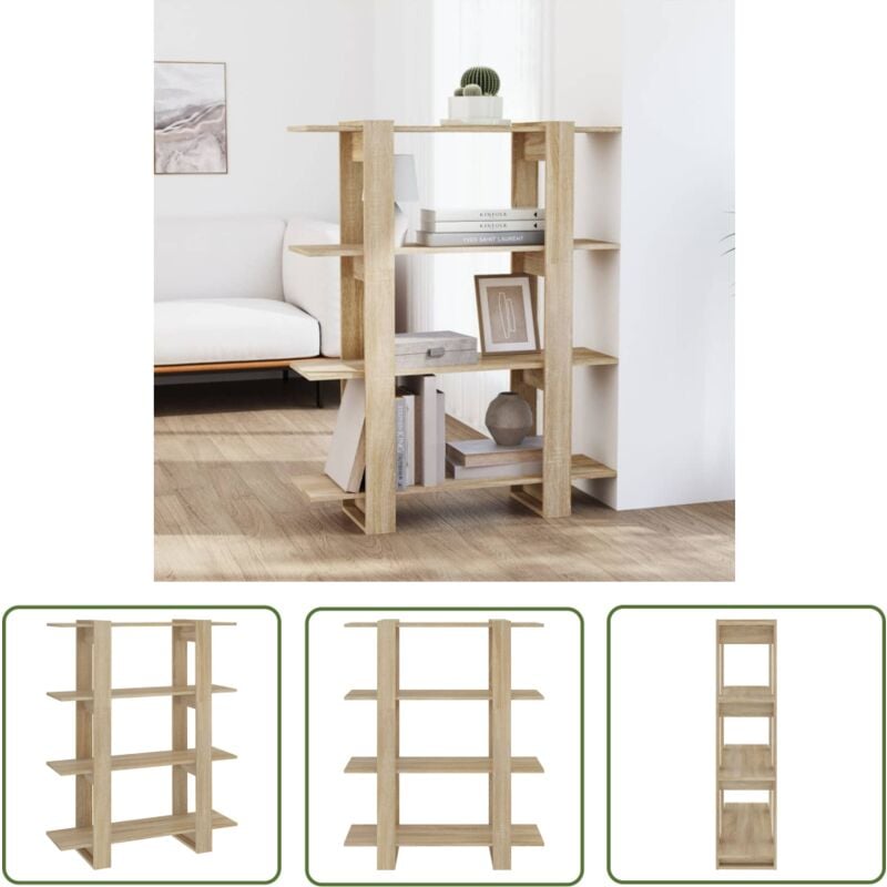 The Living Store Bücherregal/Raumteiler Sonoma-Eiche 100x30x123,5 cm - BucheRegal - Holzregal - Raumteiler - Eichefarbenes Regal - Wohnzimmerdeko