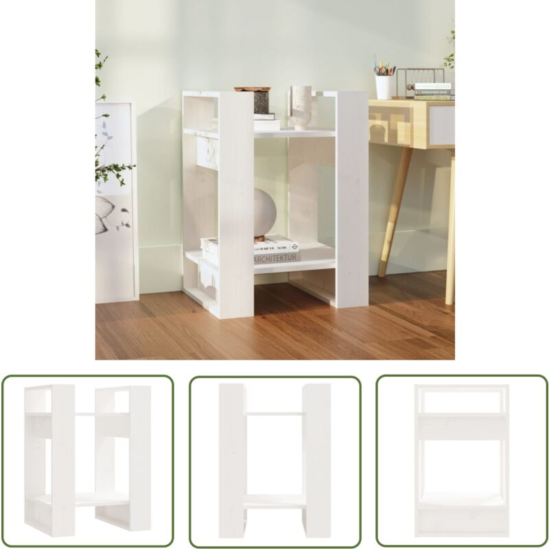 The Living Store - Bücherregal/Raumteiler Weiß 41x35x57 cm Massivholz Kiefer - BucheRegal - Holzmöbel - Bücherständer - Wandregal - Raumteiler