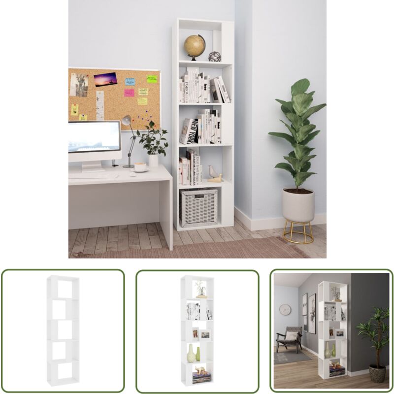 The Living Store - Bücherregal/Raumteiler Weiß 45x24x159 cm Holzwerkstoff - Bücherregal - Regal - Holzmöbel - Weißes Möbelstück - Aufbewahrungssystem