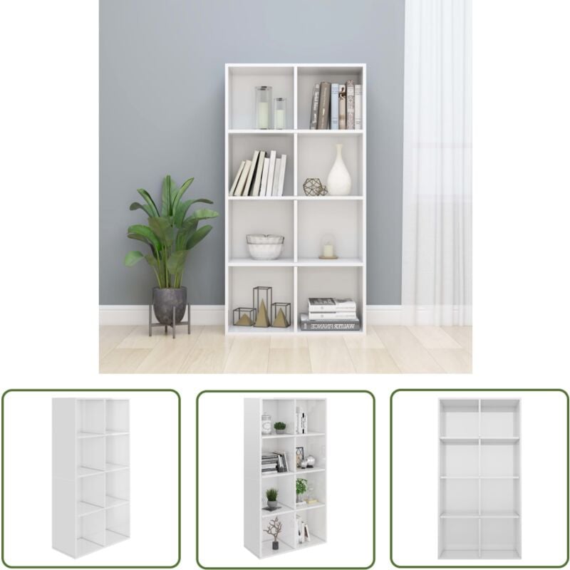 The Living Store Bücherregal/Sideboard Hochglanz-Weiß 66×30×130 cm Holzwerkstoff - Bücherregal - Sideboard - Holzwerkstoff - Weißes Möbelstück