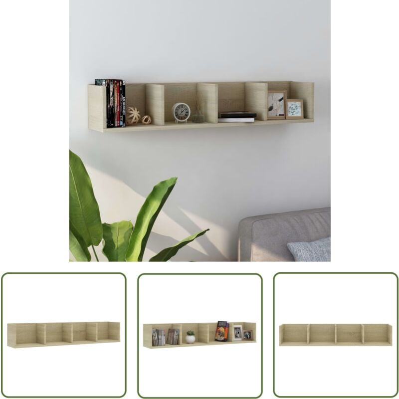 The Living Store CD-Wandregal Sonoma-Eiche 100x18x18 cm Holzwerkstoff - CD Regal - Wandregal - Holzregal - Schallplatte Regal - Musikaufbewahrung