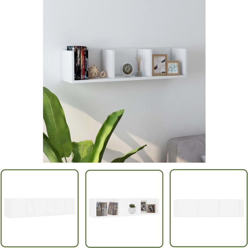 The Living Store CD-Wandregal Weiß 75x18x18 cm Holzwerkstoff - cd Regal - Wandregal - Holzregal - Speicherlösung - Wohnraum Dekoration