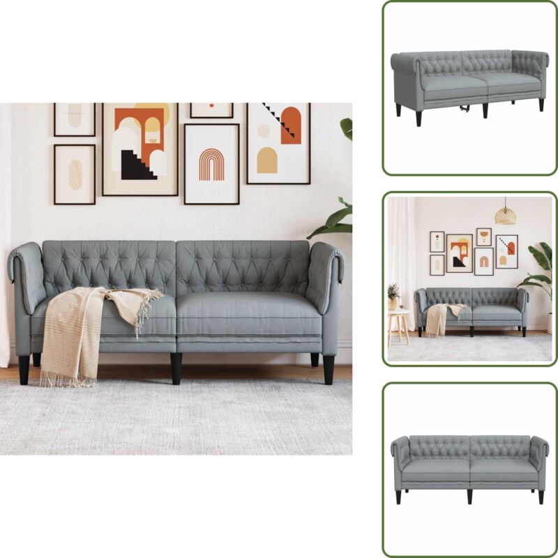 The Living Store - Chesterfield-Sofa 2-Sitzer Hellgrau Stoff - Chesterfield Sofa - Couch - Ledercouch - Samtcouch - Grau Sofa