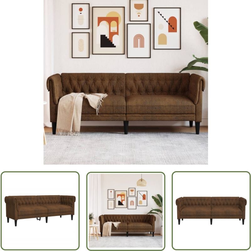 The Living Store - Chesterfield-Sofa 3-Sitzer Braun Stoff - Chesterfield Sofa - Leder Sofa - Couchtisch - Wohnzimmer Dekoration - Sessel