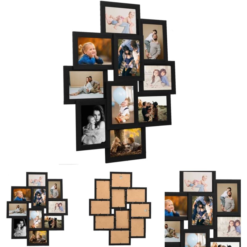 The Living Store - Collage Bilderrahmen für 10x(10x15 cm) Fotos Schwarz mdf - Bilderrahmen - Schwarz