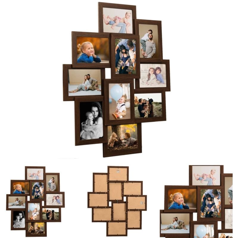 The Living Store - Collage Bilderrahmen für 10x(13x18 cm) Fotos Dunkelbraun mdf - Bilderrahmen - Braun