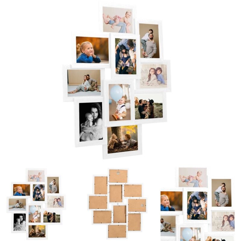 The Living Store - Collage Bilderrahmen für 10x(13x18 cm) Fotos Weiß mdf - Bilderrahmen - Weiß