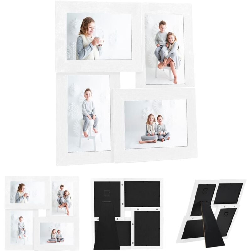 The Living Store - Collage Bilderrahmen für 4x(10x15 cm) Fotos Weiß mdf - Bilderrahmen - Weiß