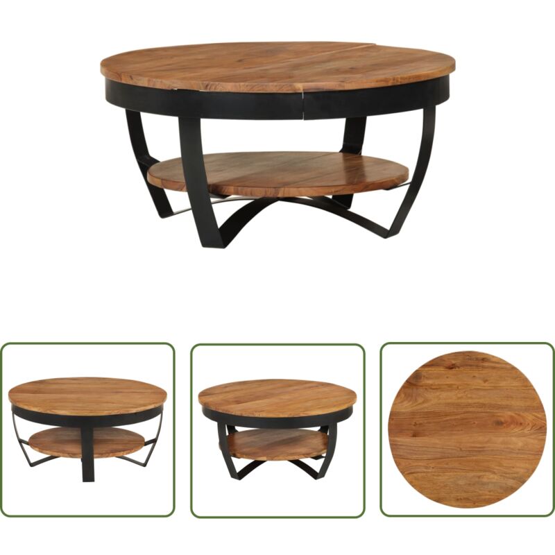 The Living Store Couchtisch 65x65x32 cm Massivholz Akazie - Industrieller Stil - Couchtisch - Esszimmertisch - Wohnzimmertisch - Akzidenzholzmöbel