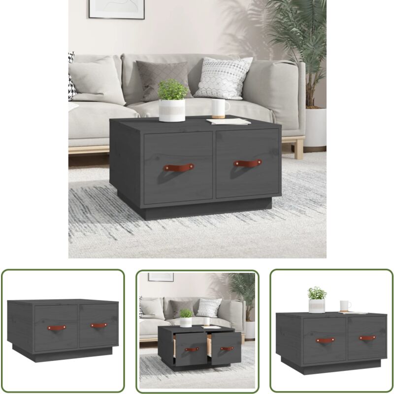 The Living Store - Couchtisch Grau 60x53x35 cm Massivholz Kiefer - Holz Couchtisch - Kiefernholz Couchtisch - Grau Sofa Tisch