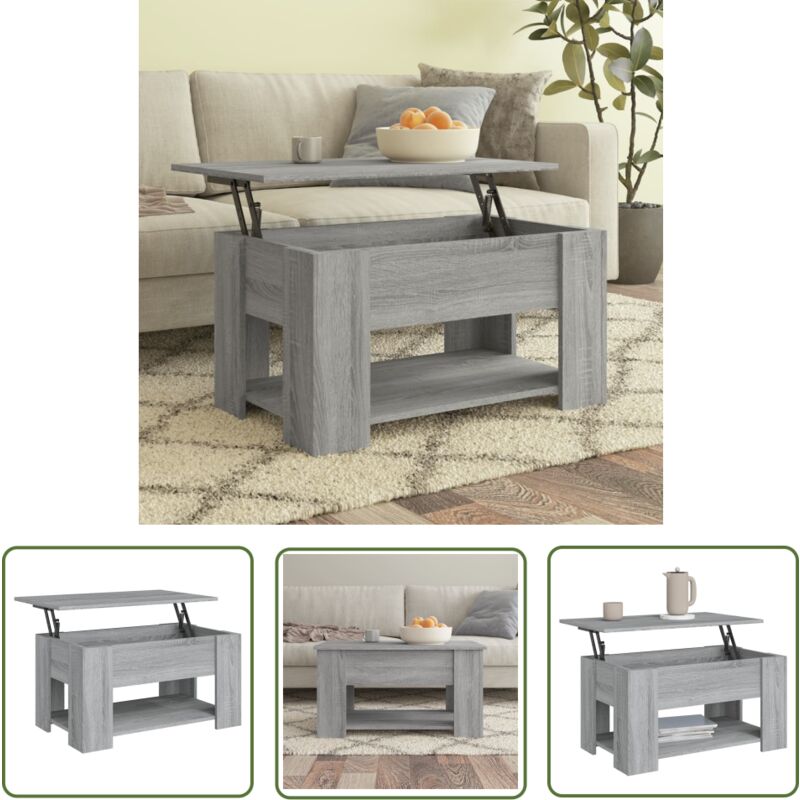 Couchtisch Grau Sonoma 79x49x41 cm Holzwerkstoff - Couchtisch - Grau - Wohnzimmertisch - Holzwerkstoff - Höhenverstellbarer Tisch - The Living Store