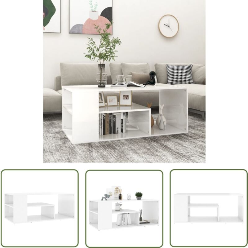 The Living Store - Couchtisch Hochglanz-Weiß 100x50x40 cm Holzwerkstoff - Couchtisch - Wohnzimmermöbel - Holzwerkstoff - Weißer Couchtisch - Moderner