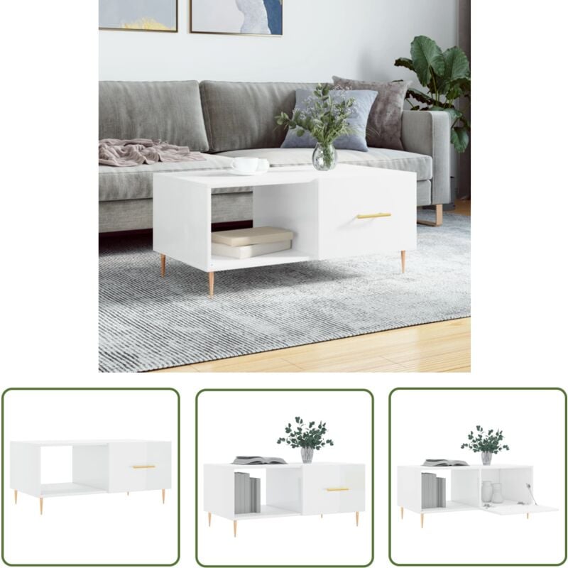 The Living Store - Couchtisch Hochglanz-Weiß 90x50x40 cm Holzwerkstoff - Couchtisch - Wohnzimmerstil - Holzwerkstoff - Weißer Couchtisch - Sideboard