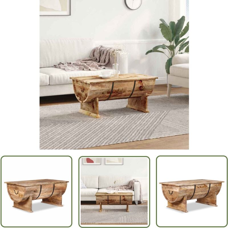 The Living Store - Couchtisch Massivholz Mango 88x50x40 cm - Vintage Tisch - Holzt Tisch - Couchtisch Massiv - Mangoholz Couchtisch - Sideboard