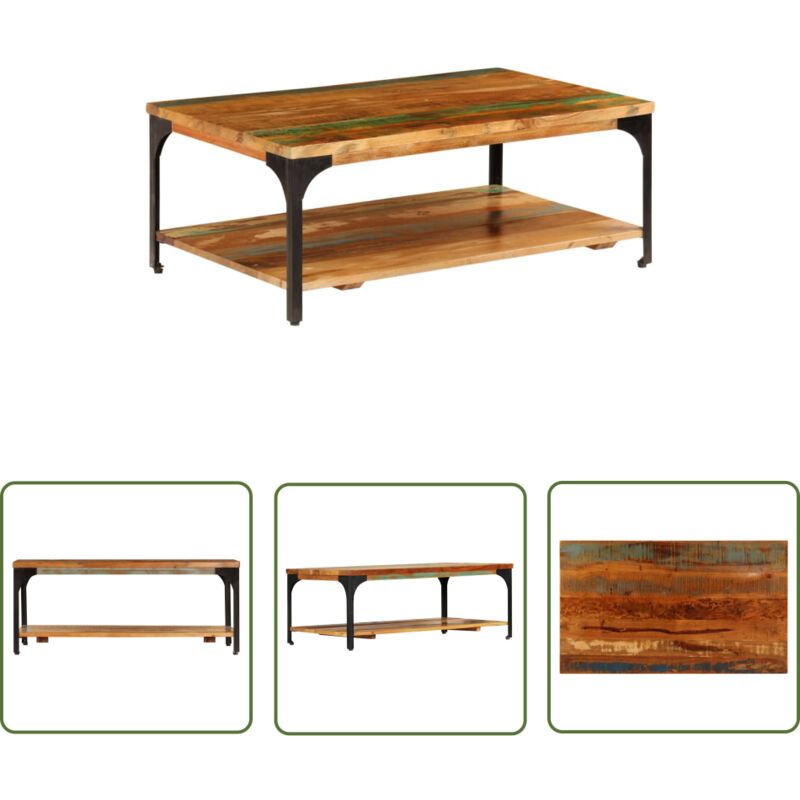 The Living Store - Couchtisch mit Ablage 100x60x35 cm Altholz Massiv - Vintage Couchtisch - Holzmöbel - Altholz Couchtisch - Wohnzimmer Dekoration