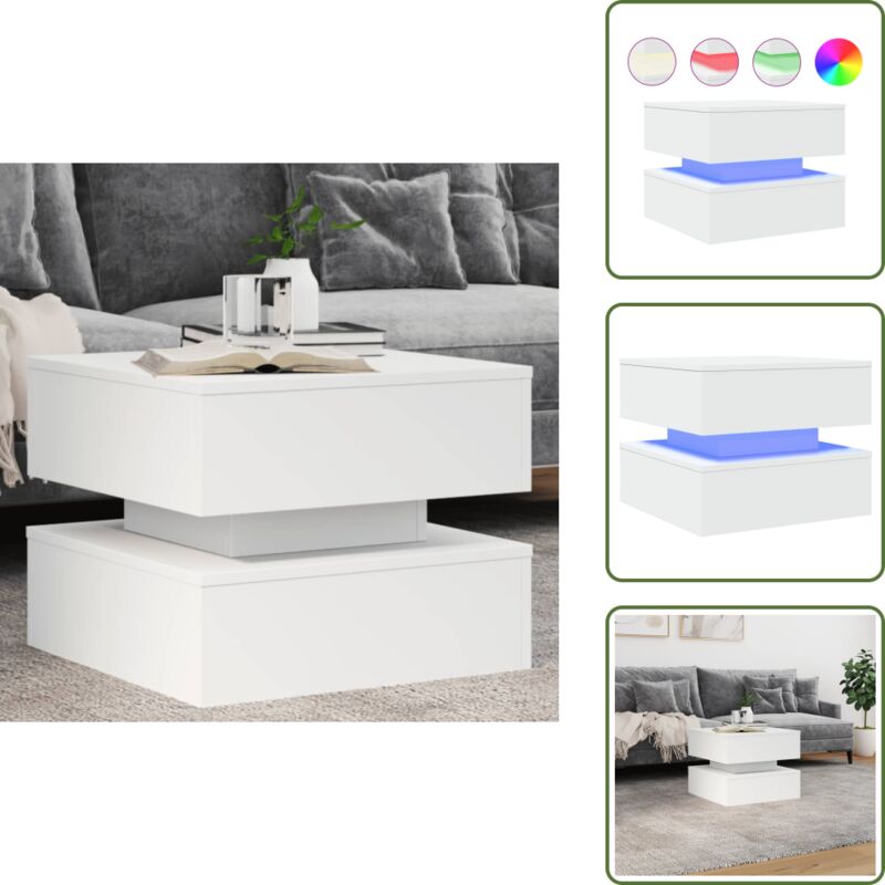 The Living Store Couchtisch mit LED-Leuchten Weiß 50x50x40 cm - Couchtisch - Wohnzimmerstil - Holzwerkstoff - LED Beleuchtung - Weißer Couchtisch