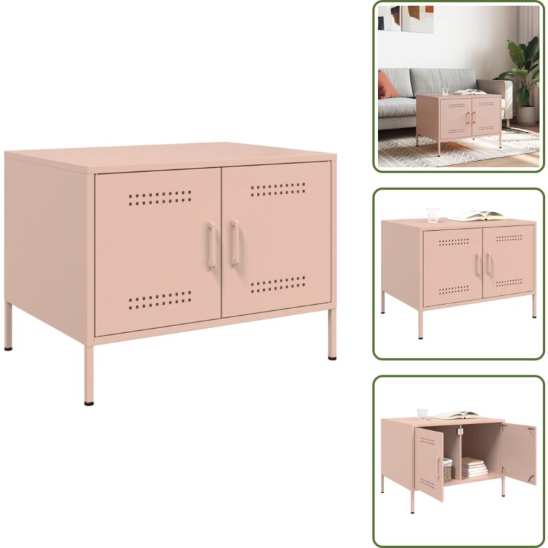 The Living Store - Couchtisch Rosa 68x50x50,5 cm Stahl - Industriel Stil - Couchtisch - Beistelltisch - Sofa Tisch - Rosa Couchtisch
