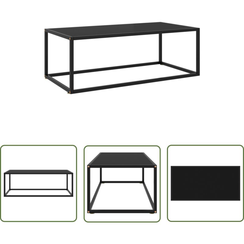 The Living Store Couchtisch Schwarz mit Schwarzem Glas 100x50x35 cm - Couchtisch - Wohnzimmertisch - Schwarzer Couchtisch - Glastisch - Modernes Sofa