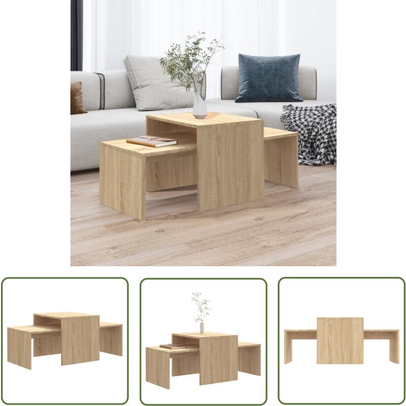 The Living Store - Couchtisch-Set Sonoma-Eiche 100x48x40 cm Holzwerkstoff - Couchtisch - Set - Holzwerkstoff - Sonoma-Eiche - Wohnraum