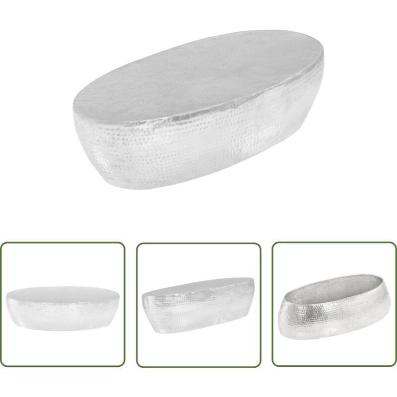 The Living Store Couchtisch Silber gehämmert 100 x 50 x 28 cm Aluminium - Couchtisch - Alu Couchtisch - Silberner Couchtisch - Ovaler Couchtisch