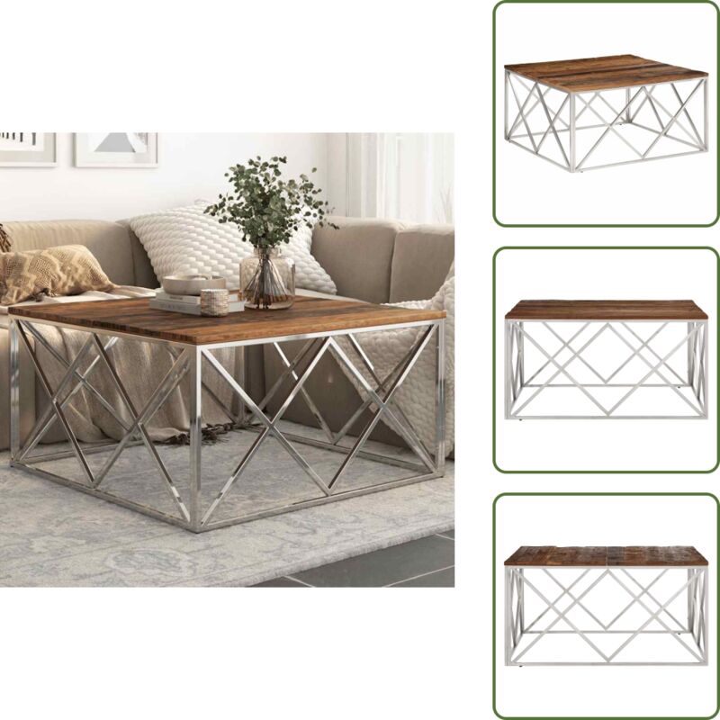 The Living Store - Couchtisch Silbern Edelstahl und Massivholz - Esszimmertisch - Couchtisch - Wohnzimmereinrichtung - Silberner Couchtisch