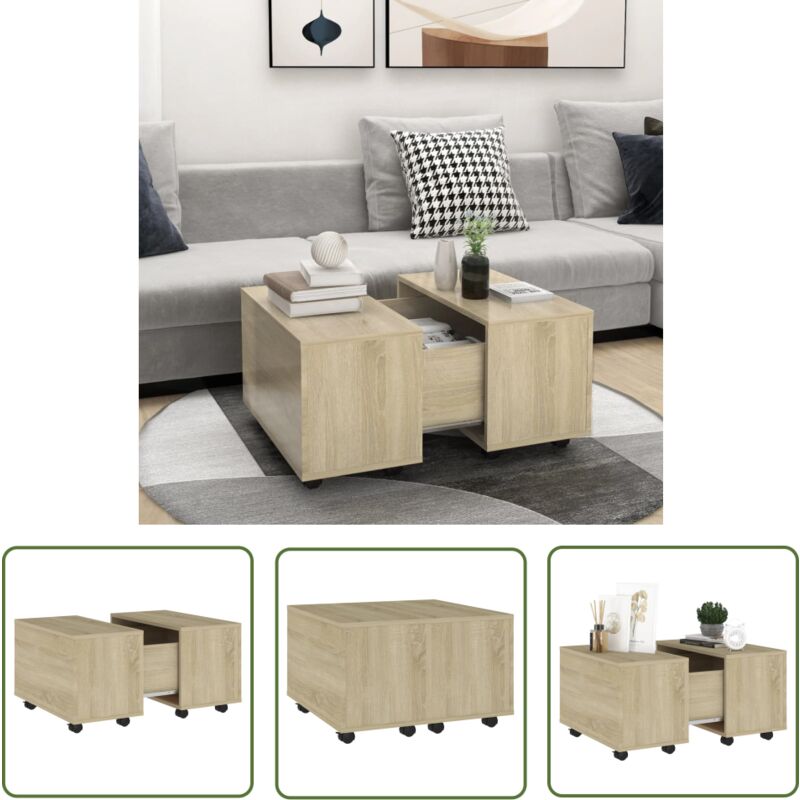 Couchtisch Sonoma-Eiche 60x60x38 cm Holzwerkstoff - Couchtisch - Wohnzimmertisch - Esszimmertisch - Beistelltisch - Holzwerkstoff - The Living Store