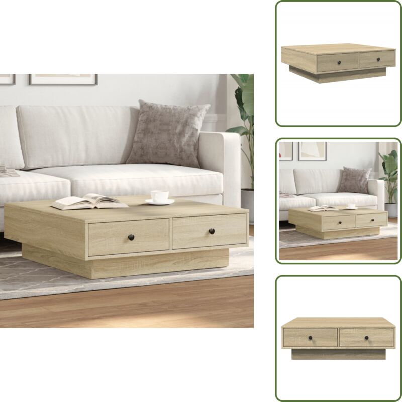 The Living Store Couchtisch Sonoma-Eiche 90x90x28 cm Holzwerkstoff - Couchtisch - Wohnzimmerstil - Holzwerkstoff Möbel - Industriel Style