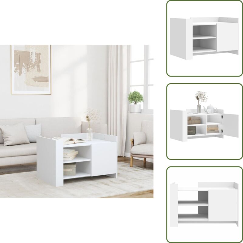 The Living Store - Couchtisch Weiß 80x50x50 cm Holzwerkstoff - Couchtisch - Wohnzimmermöbel - Holzmöbel - Weißer Couchtisch - Stauraum