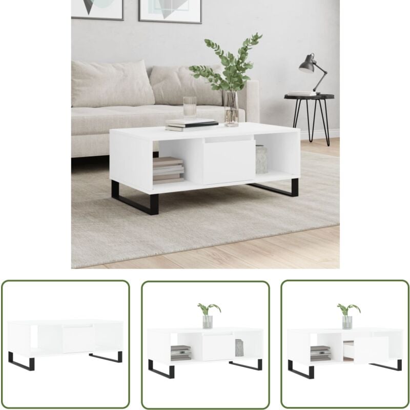 The Living Store - Couchtisch Weiß 90x50x36,5 cm Holzwerkstoff - Couchtisch - Wohnzimmerstil - Weißer Couchtisch - Holzwerkstoff Möbel - Sideboard